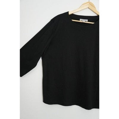 Southern Lady 3/4 Sleeve Top Womens 1X Black Crew Neck Solid Knit Blouse