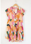Umgee Dress Women Large Multi Color Abstract Geometric Tiered Babydoll Mini