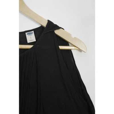 Old Navy Cold Shoulder Top Women Small Black Pintuck Long Sleeve Keyhole Back