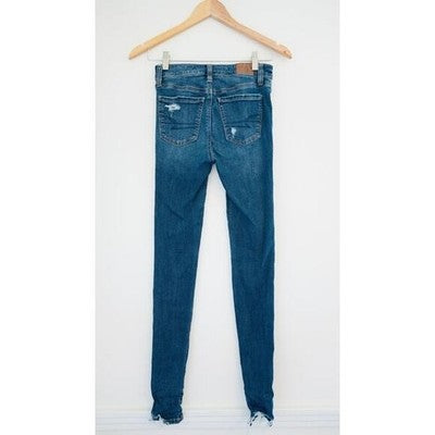 American Eagle Dark Wash Super Hi-Rise Distressed Jeggings Size 00