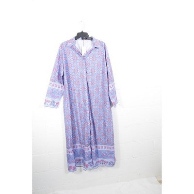 SHEIN X Maxi Dress Women Large Purple Pink Floral Medallion Long Sleeve Collared
