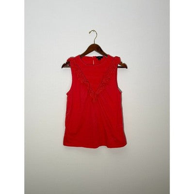 J. Crew Coral Red Eyelet Ruffle Trim Sleeveless Top Regular Fit Size Medium