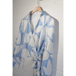 SHEIN Wrap Blouse Women Large Blue White Floral Abstract Long Sleeve Tie Top