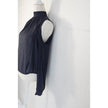 Mono B Cold Shoulder Shear Blouse Medium Gray Mock Neck Pleated Backless Top