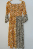Cato Mixed Leopard Print Midi Dress Women Small Orange Olive Smocked Bell Sleeve