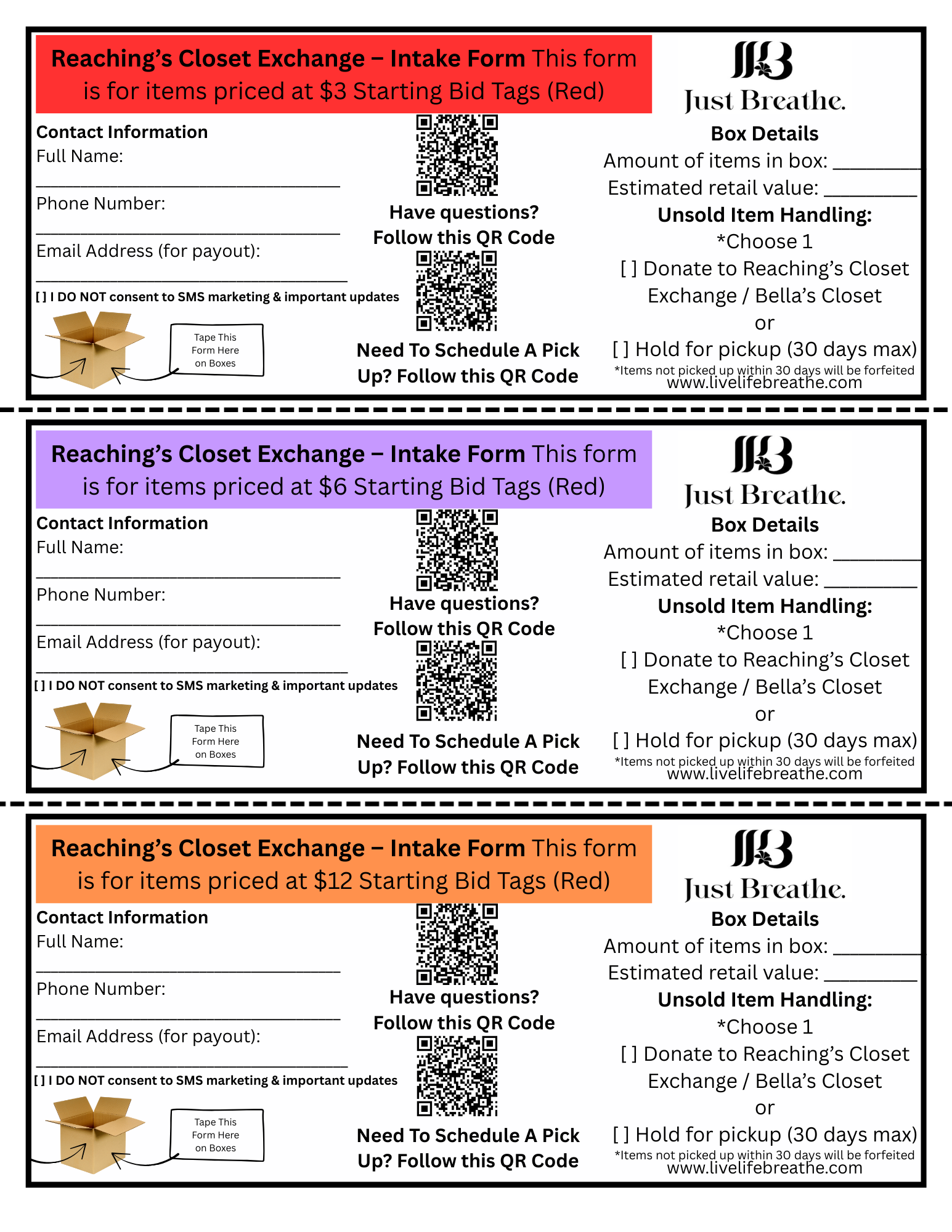Reaching's Closet Exchange Form