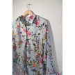 Chico's No Iron Button Down Shirt Women Size 2 Large Blue Floral Butterfly Print
