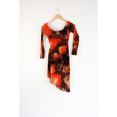 Monaco Velvet Wrap Dress Womens Small Orange Brown Off Shoulder Long Sleeve