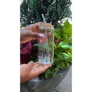 Purple &amp; White Just Breathe Glass Cup