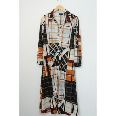 Attitudes by Renee Shirt Dress Women Extra Small Petite Orange Patchwork Plaid