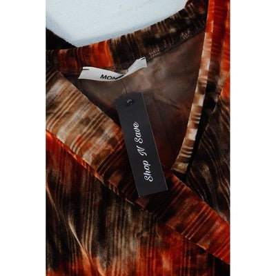 Monaco Velvet Wrap Dress Womens Small Orange Brown Off Shoulder Long Sleeve