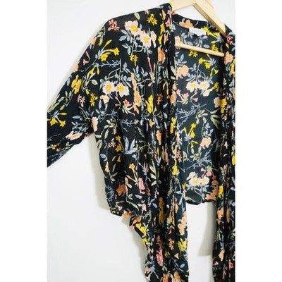 Patrons of Peace Black Floral Cardigan Size Medium