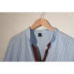 SHEIN Button Up Shirt Women Large Blue White Striped Contrast Trim Stand Collar
