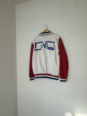 Mafmatiks Jacket Unisex Medium White Red Blue Varsity Snap College Sports Bomber