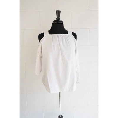 Madewell Womens XS White Cold Shoulder Tie Sleeve Blouse Square Neck Top