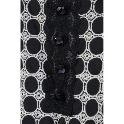 Bizz Princess Shift Mini Dress Medium Black White Geometric Embroidered Cotton