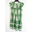 Shein Tiered Dress Women Large Green White Flutter Sleeve Damask Print Babydoll