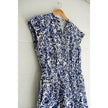 Free Assembly Button Front Dress Women Large Blue White Floral Elastic Waist