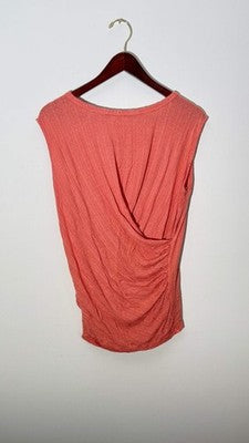 Fantastic Fawn Coral Pink Ribbed Surplice Wrap Back Tank Top - Size Medium