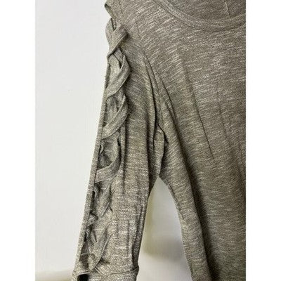 Terra & Sky Olive Green Knit Top with Ladder Cutout Sleeves - Size 1X (16W-18W)