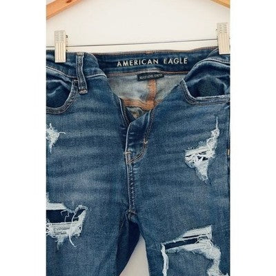 American Eagle Dark Wash Super Hi-Rise Distressed Jeggings Size 00