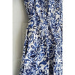 Free Assembly Button Front Dress Women Large Blue White Floral Elastic Waist
