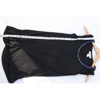 Kenar Tank Top Women Large Black Beaded Neck Ruffle Sleeve Viscose Ruching