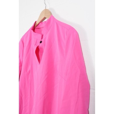 SHEIN Midi Dress Women Large Hot Pink Mandarin Collar Long Sleeve Keyhole Neck