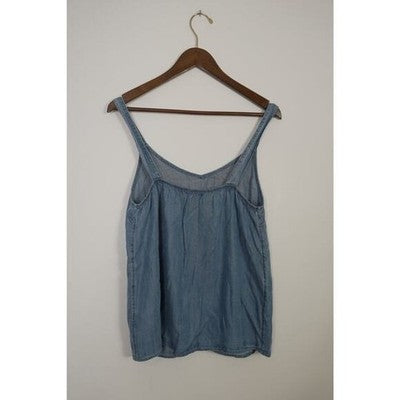C&C California Camisole Top Women Small Blue Lyocell Chambray Sleeveless V-Neck