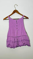 Free People Purple Boho Lace Trim Pintuck Ruffle Button Back Tank Top, Size Larg