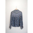SHEIN Button Down Shirt Women X-Large Blue Floral Fringe Western Denim Top