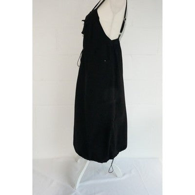 Hot & Delicious Overall Dress Women Small Black Cargo Pocket Bubble Hem Gorpcore