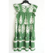 Shein Tiered Dress Women Large Green White Flutter Sleeve Damask Print Babydoll