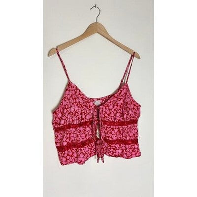 No Boundaries Red Tie Front Lace Tank Top Size XL