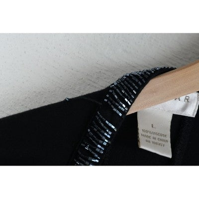 Kenar Tank Top Women Large Black Beaded Neck Ruffle Sleeve Viscose Ruching
