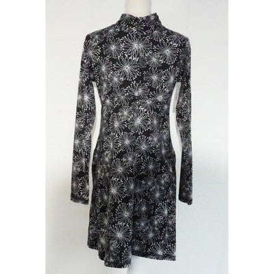 Soybu Dress Women Medium Black White Floral Print Mock Neck Long Sleeve Keyhole