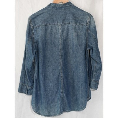 Calvin Klein Jeans Denim Button Down Women Extra Large Blue Snap Front Pockets