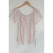 Pink Rose Off The Shoulder Blouse Womens Small Coral Blue Striped Short Sleeve