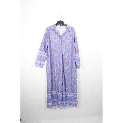 SHEIN X Maxi Dress Women Large Purple Pink Floral Medallion Long Sleeve Collared