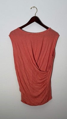 Fantastic Fawn Coral Pink Ribbed Surplice Wrap Back Tank Top - Size Medium