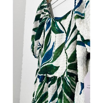 Time and Tru Botanical print Puff Sleeve Mini Dress Large