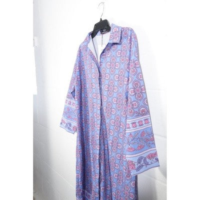SHEIN X Maxi Dress Women Large Purple Pink Floral Medallion Long Sleeve Collared