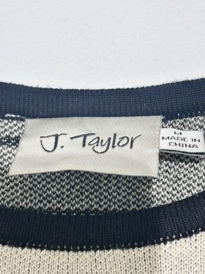 J. Taylor Sweater Dress Womens Medium Black Striped Polka Dot Knit 3/4 Sleeve