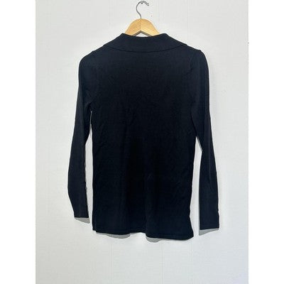 Isaac Mizrahi Live Sweater Womens XXS Black Collared Knit Pullover Gold Button