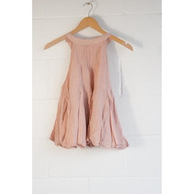 Free People Tank Top Women Extra Small Pink Pintuck Pleated Gauze Halter Boho