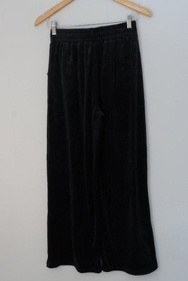Sweatpants Womens Small/ Medium Black Velour Wide Leg Lounge Pants Casual