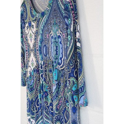 Honeyme Blue Paisley Empire Waist 3/4 Size Medium Mini Dress