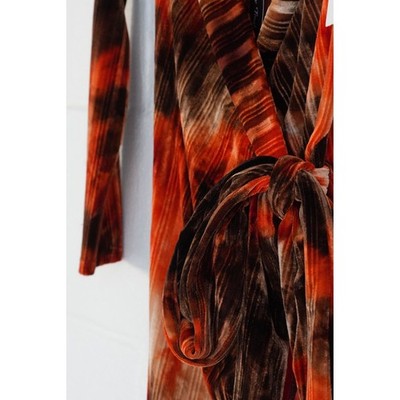 Monaco Velvet Wrap Dress Womens Small Orange Brown Off Shoulder Long Sleeve
