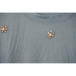 Embellished Ribbed T-Shirt Women Small Rhinestone Pearl Floral