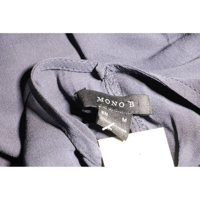 Mono B Cold Shoulder Shear Blouse Medium Gray Mock Neck Pleated Backless Top
